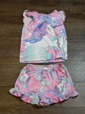 The Children’s Place Girls Unicorn Pajama Set Size M 7/8 Pink Tie Dye Sleepwear